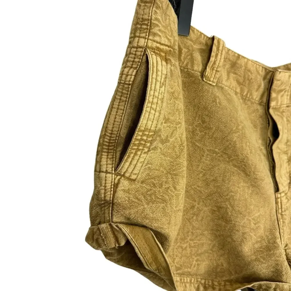 Free People Linen Blend Vintage Wash Tan Utility Shorts Size 10 Boho Chic